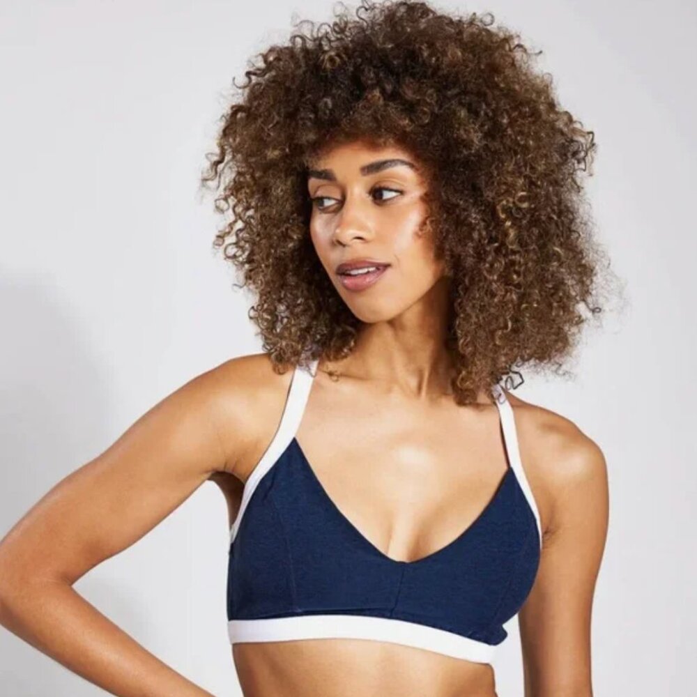 Beyond Yoga Size Space dye Outlines Sports Bra Navy/White - size Large